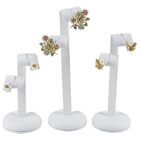 Three Pairs Signed Vintage Floral Clip Earrings