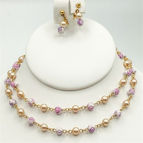 Vintage Park Lane Gold Tone Beaded Necklace & Earring Set
