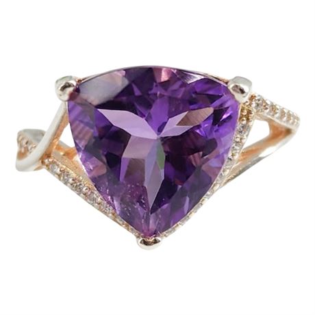 Modern Sterling Silver Purple Spinel & CZ Ring, Sz 8