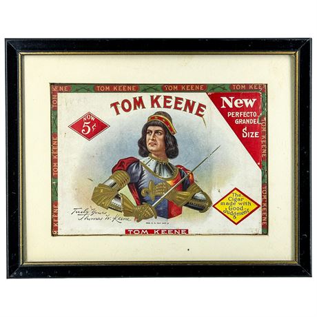 Early 1900s Framed "Tom Keene" Cigar Box Top