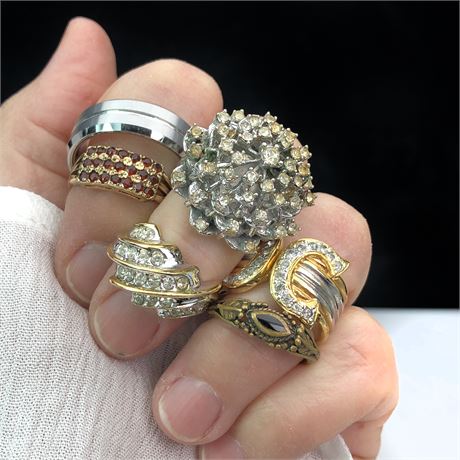 Vintage Jewelry Lot- Rings Triple Row Garnet, Harem, Tungsten Wedding Band