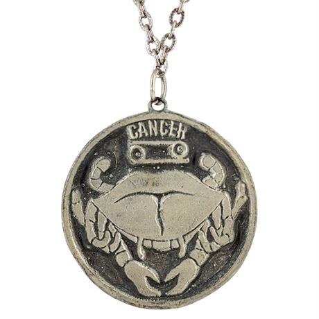 Vintage Pewter Crab Cancer Zodiac Pendant Necklace