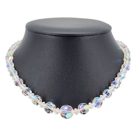 Vintage Graduated Faceted Aurora Borealis Crystal Bead Choker Necklace
