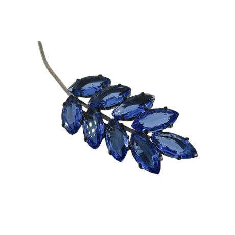 Vintage Slovenian BLUE CRYSTAL Leaf Brooch Pin