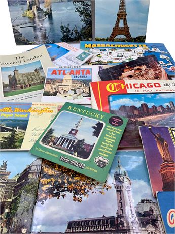 16 pc Mid Century International & US Travel Souvenir Postcards & Books