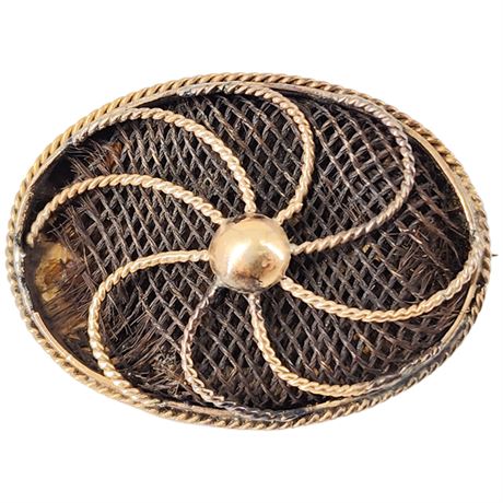 Antique Victiorian Woven Hair Mourning Brooch