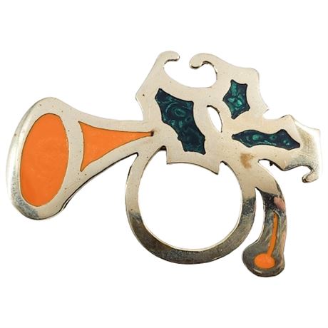 Vintage Alpaca Silver Enamel Inlay Holiday Brooch