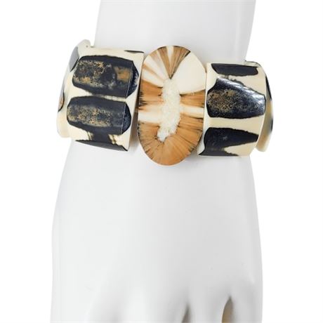 Vintage Polished Antler & Bone Stretch Bracelet