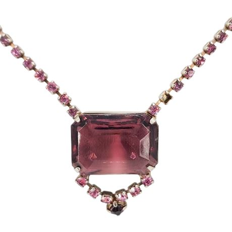 Vintage Prong Set Pink & Purple Rhinestone Necklace, Flawed