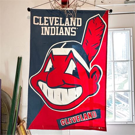 Vintage 1995 Cleveland Indians Canvas Canvas Flag