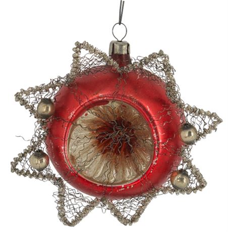 Antique Victorian Mercury Glass, Wire Wrapped Ornament