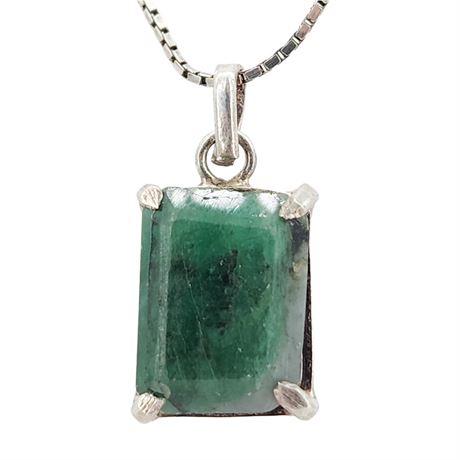 Vintage Sterling Silver Moss Agate Pendant Necklace