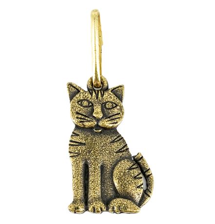 Vintage JJ Jonette Gold-Tone Cat Handbag Charm, Stamped JJ