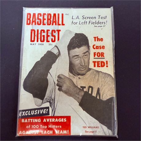 May 1958 Baseball Digest - Ted Williams Cover
