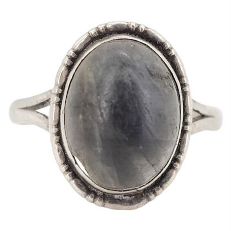 Vtg 935 Silver Obsidian Ring, Sz 7