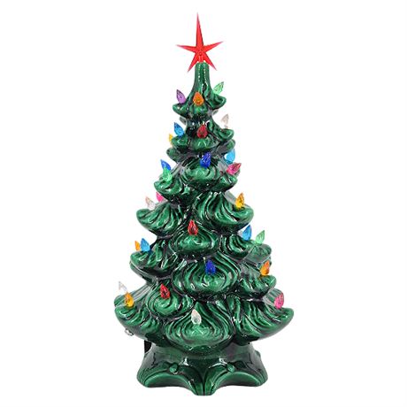 Vintage 11" Lighted Ceramic Christmas Tree w/ 2" Star