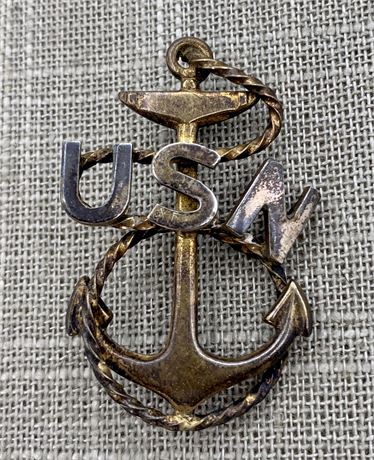 Large US Navy Sterling Silver Military Anchor Brooch