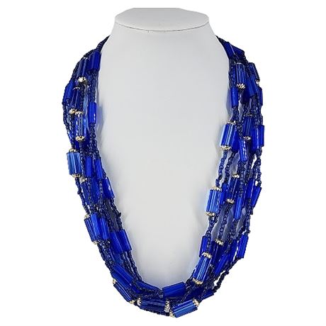 Japanese Blue Glass Multi-Strand Necklace