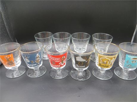 1959 Libbey International Cities of the World Pedestal Cocktail Glasses