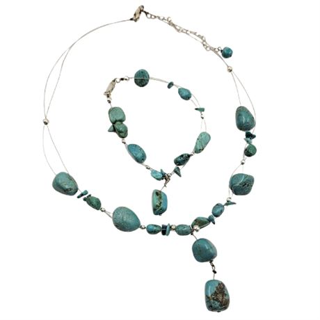 Artisan Made Turquoise Stone Wire Necklace and Bracelet Set