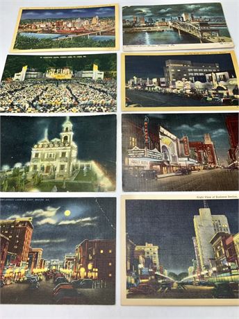 8 c1912-50s Moonrise Nightscape Travel Souvenir Postcards
