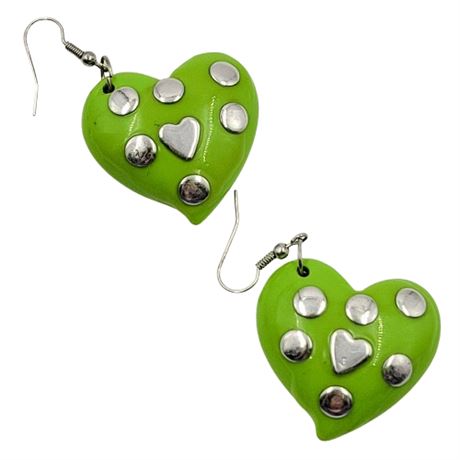 Chunky Plastic Lime Green Heart Dangle Earrings