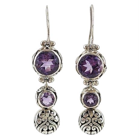 Sterling Silver & Amethyst Hinged Drop Earrings