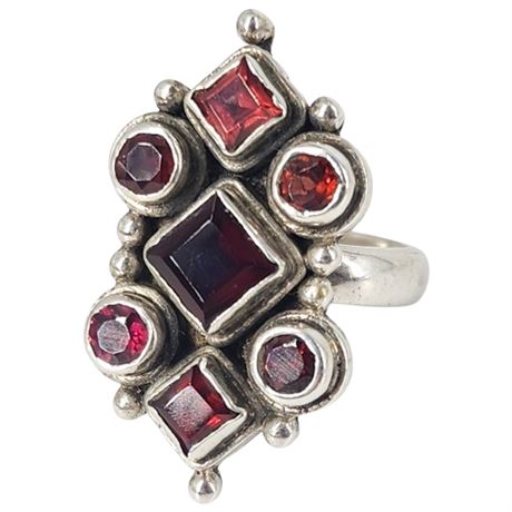 Sterling Silver Genuine Garnet Multi-Stone Statement Ring, Sz 7