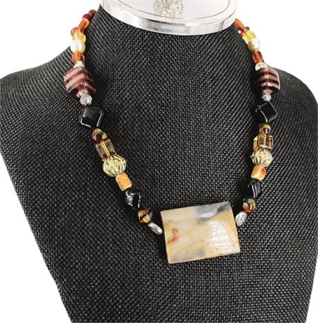 Beaded Necklace ~ Various Stones Glass & Metal Accents