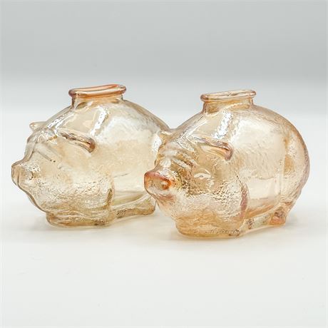 Pair of Anchor Hocking Carnival Glass Piggy Banks