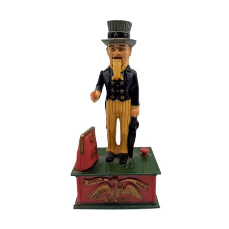 Vintage Uncle Sam Plastic Mechanical Coin Bank
