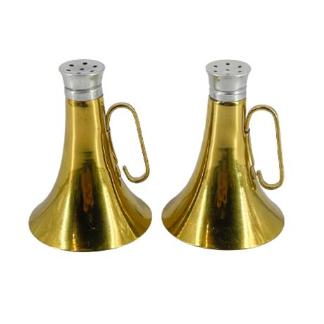Vintage Brass and Glass Cheer Leader Megaphone Salt and Pepper Shakers