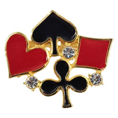 Vintage Card Suits Enamel & Rhinestone Brooch