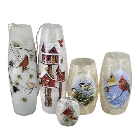 Stony Creek/Chinese Hand-Painted Glass/Plastic Candle/Light Holders - Lot of 5