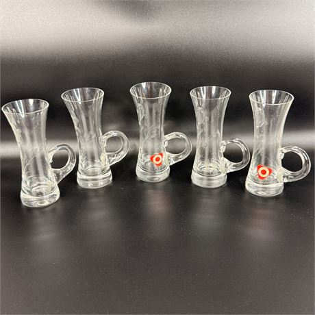 Poland Handled Hourglass Etched Shot Cordial Aperitif Glasses