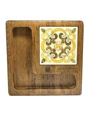 MCM Jerry Abrahms Wood Charcuterie Board with Ceramic Tile Accent