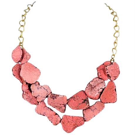 Dyed Pink Howlite Double Strand Statement Necklace