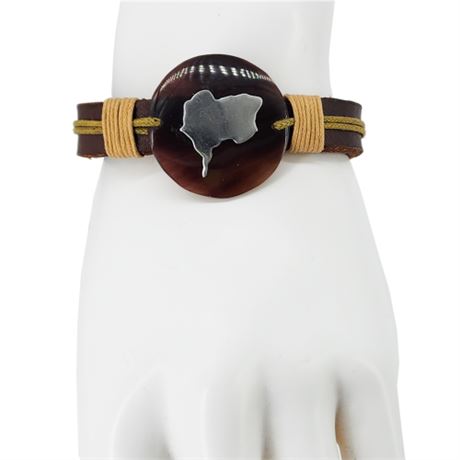 Vintage Artisan Made Leather & Shell Bracelet