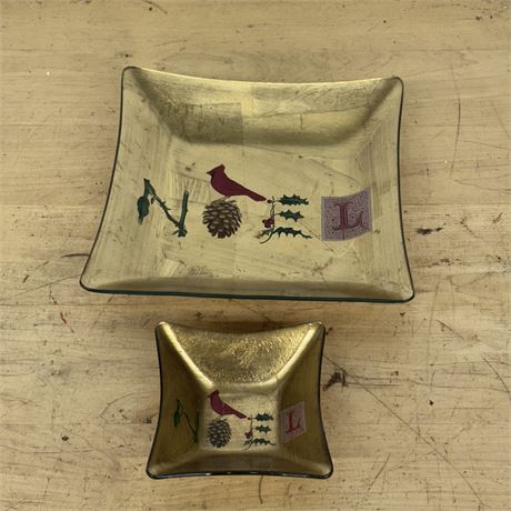 Vintage Gold Leaf NOEL Candy & Nut Dishes
