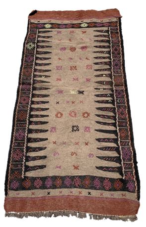 Persian Kurd Kelim/Kilim Flat Weave Hand Embroidered Wool Rug 65” x 32”