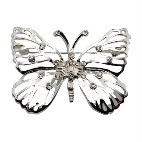Napier Silver Tone Rhinestone Butterfly Brooch