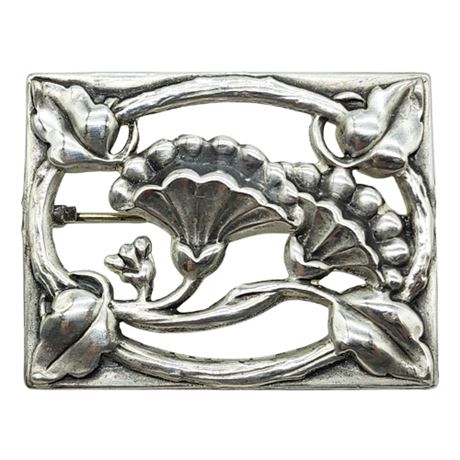 Vintage Sterling Silver Repoussé Floral Brooch
