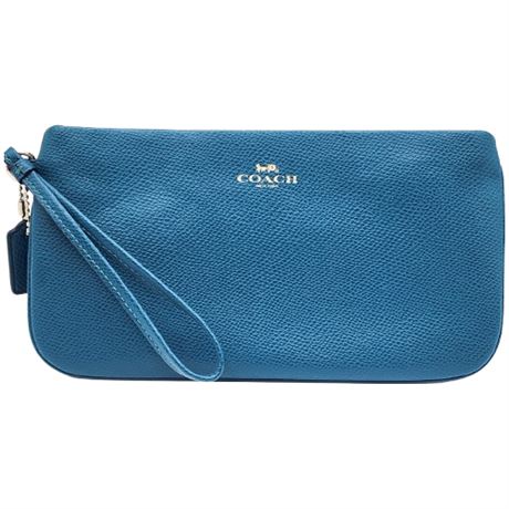 Coach Large Wristlet in Bright Teal Blue Pebble Leather