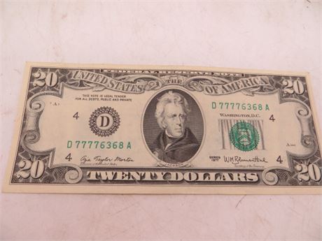 1977 $20 Federal Reserve Note # D77776368 A