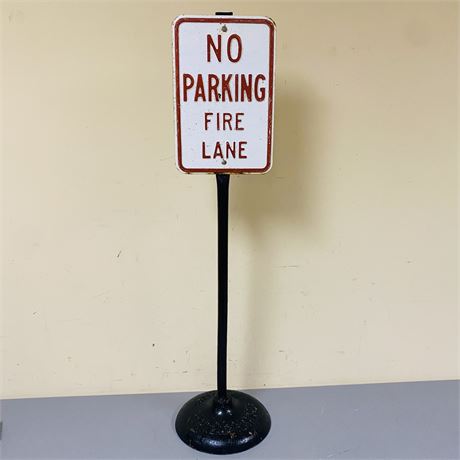 1950’s No Parking Embossed Sign on Orig Cast Iron Stand