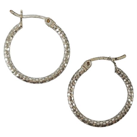 Signed JTS Sterling Silver Flash Cut Hoop Earrings