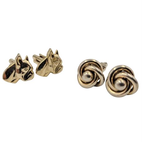 Vintage Pair Gold Tone Bulldog and Knot Cufflinks