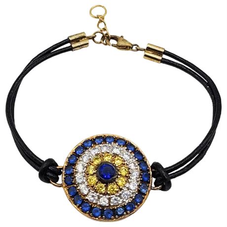 Crystal Pave Evil Eye & Leather Bracelet