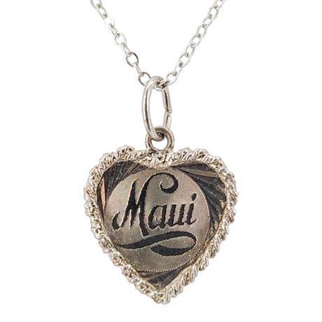 Vintage CREA Sterling Silver Maui Heart Souvenir Pendant Necklace