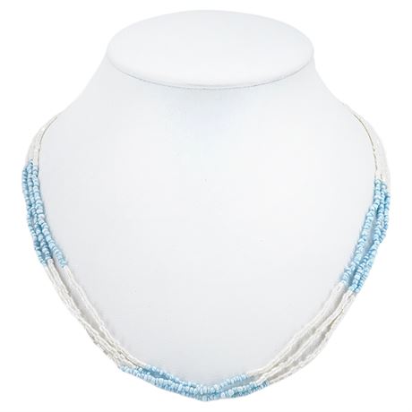 Artisan Made 3-Strand Aqua & White Seed Bead Necklace